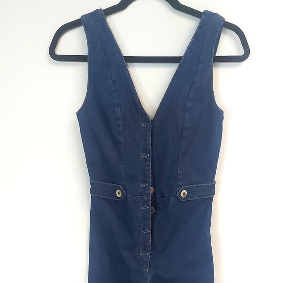 Cantao Denim Bodycon Button Front Jumpsuit - Size 4 - Picture 10 of 10